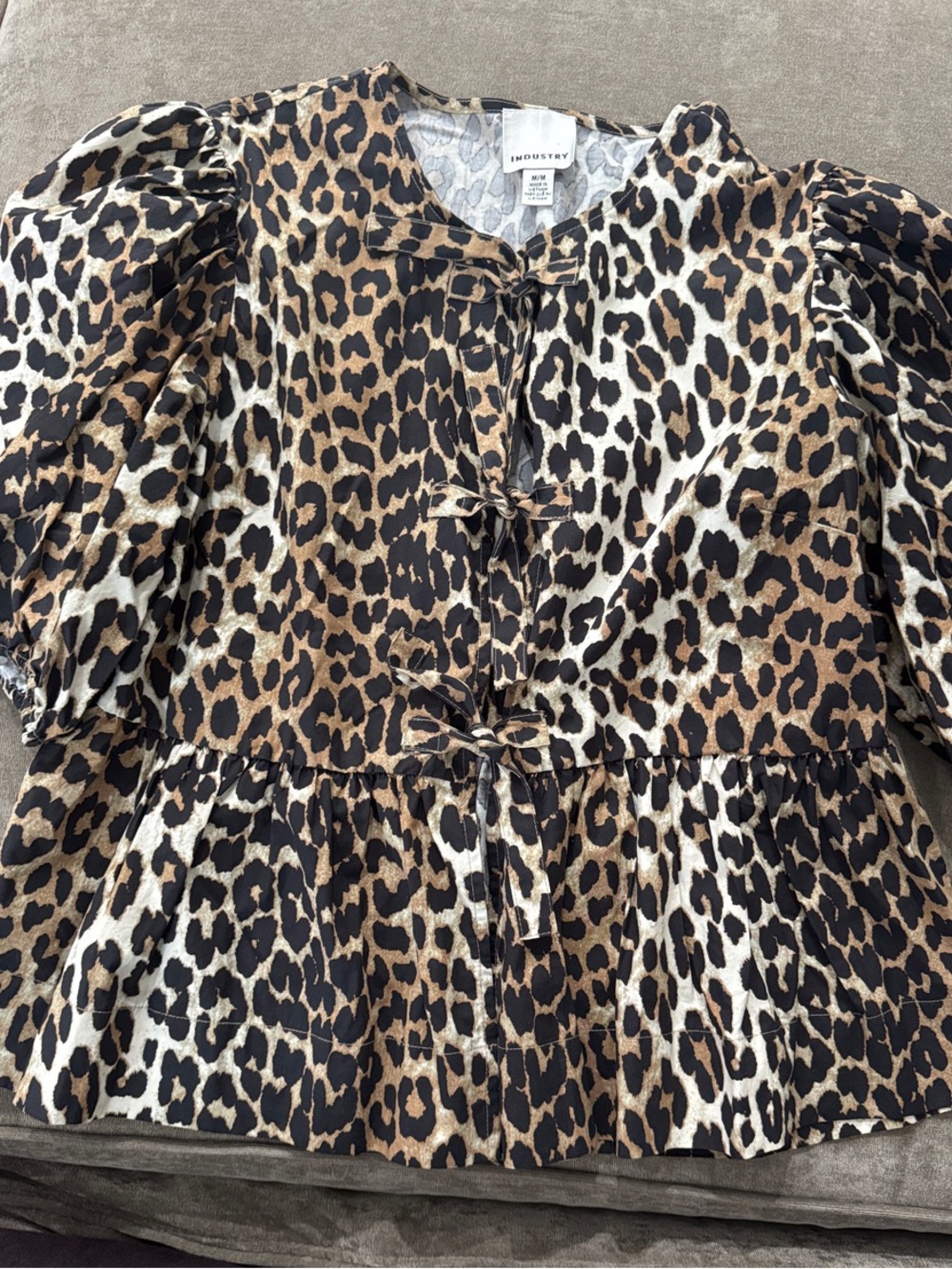 The Industry Leopard Print Peplum Tie-Front Blouse - Brown/Black